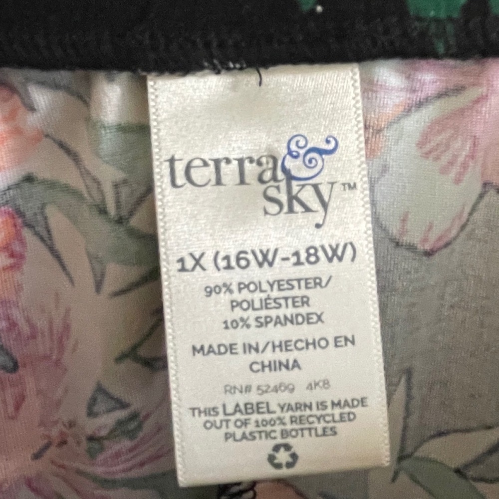 Terra & Sky 1X (16W-18W) Floral Midi Skirt black tropical Side Slit Pockets - Picture 6 of 6